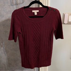 Banana Republic cable knit slim Sweater deep Red Maroon M Medium 3/4 sleeve